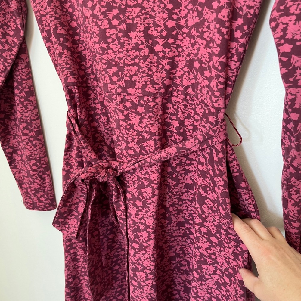 Pact Organic Scoop Neck Fit & Flare Floral Dress Pockets Belt Womens Medium Pink - Picture 5 of 13